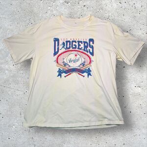 Los Angeles Dodgers Est. 1883 Cream Graphic Baseball T-Shirt Men’s L Distressed